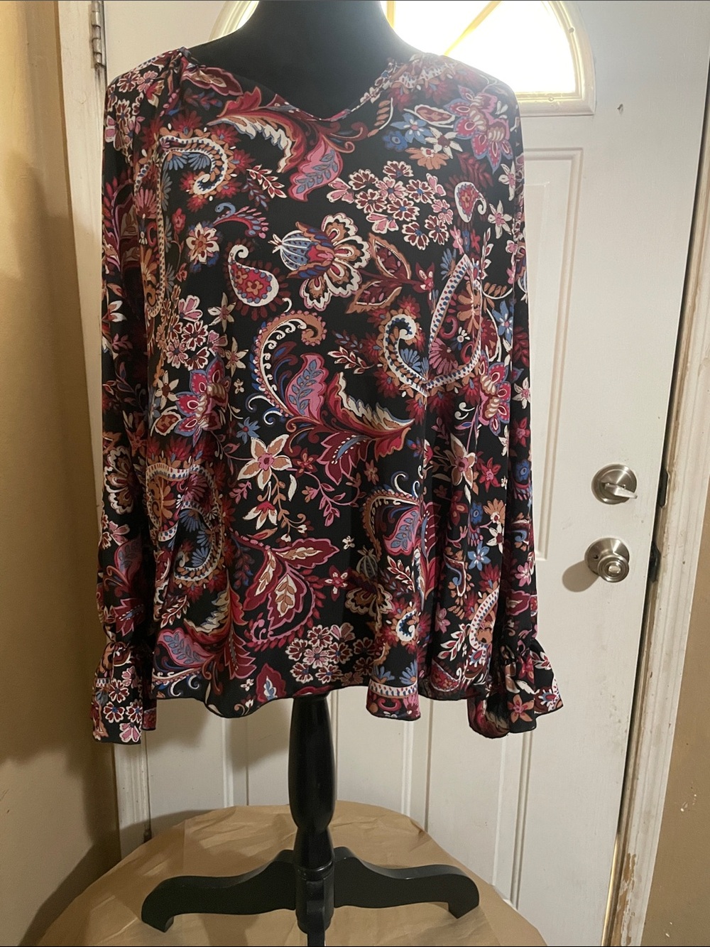 Black Paisley Floral Long-Sleeve Blouse - Multicolor